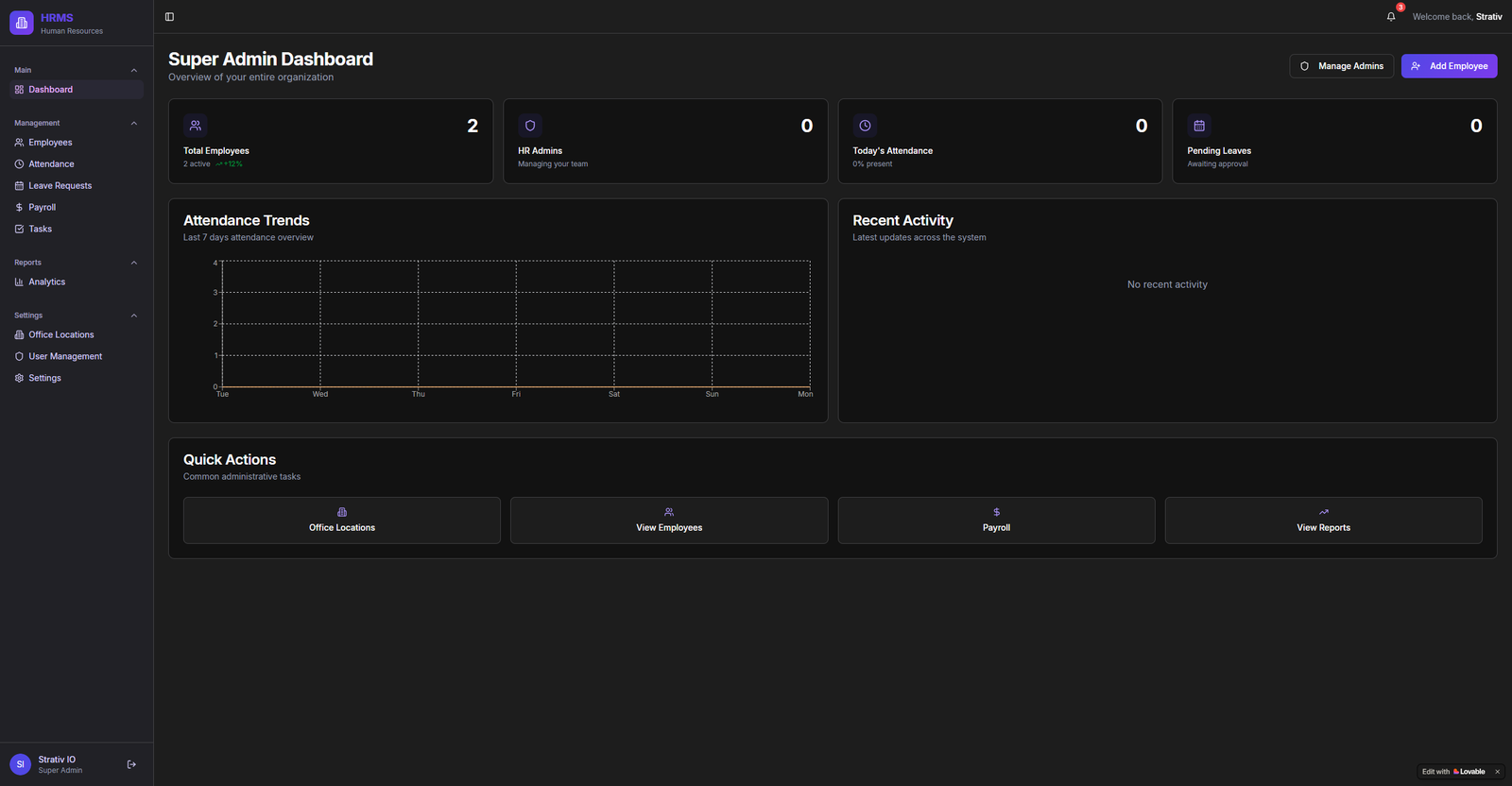 HR management system admin dashboard