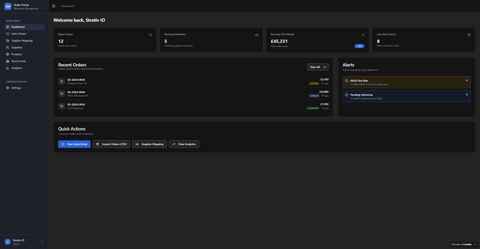 Wholesale Order & Purchasing Dashboard: Zoho + Odoo bridge screenshot